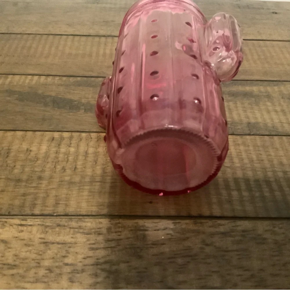 Pier 1 Imports Glass Tumbler Pink Cactus Shape Mason Jar Drinkware 16fl oz